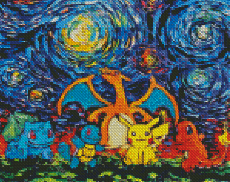 Pokemon Characters Starry Night - 5D Diamond Painting -   %